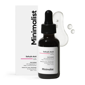 Minimalist front packaging showing salicylic acid serum and clear branding benefit: clarity