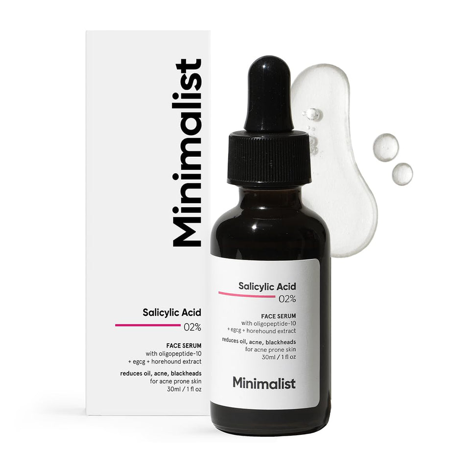 Minimalist front packaging showing salicylic acid serum and clear branding benefit: clarity