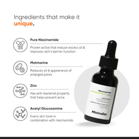 Minimalist 30 ml bottle next to common objects showing size and travel-friendly benefit