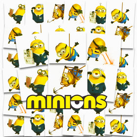 Minions front packaging showing Stuart Kevin Bob and 72 tattoos, great for parties