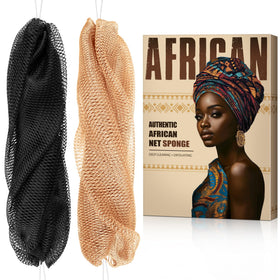 MINISENTIALS front packaging showing two colorful African net sponges and product branding