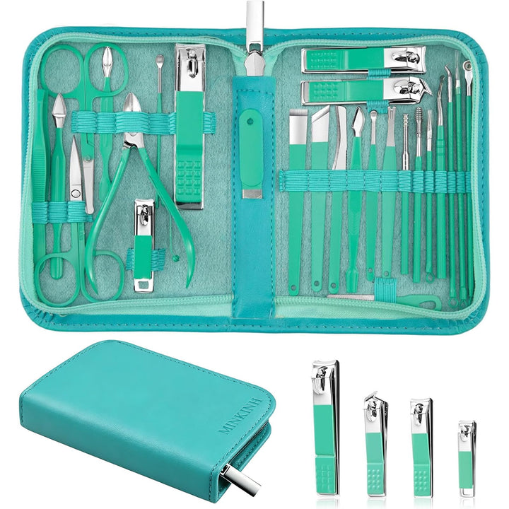 MINKINH green pouch front view shows compact storage and travel convenience