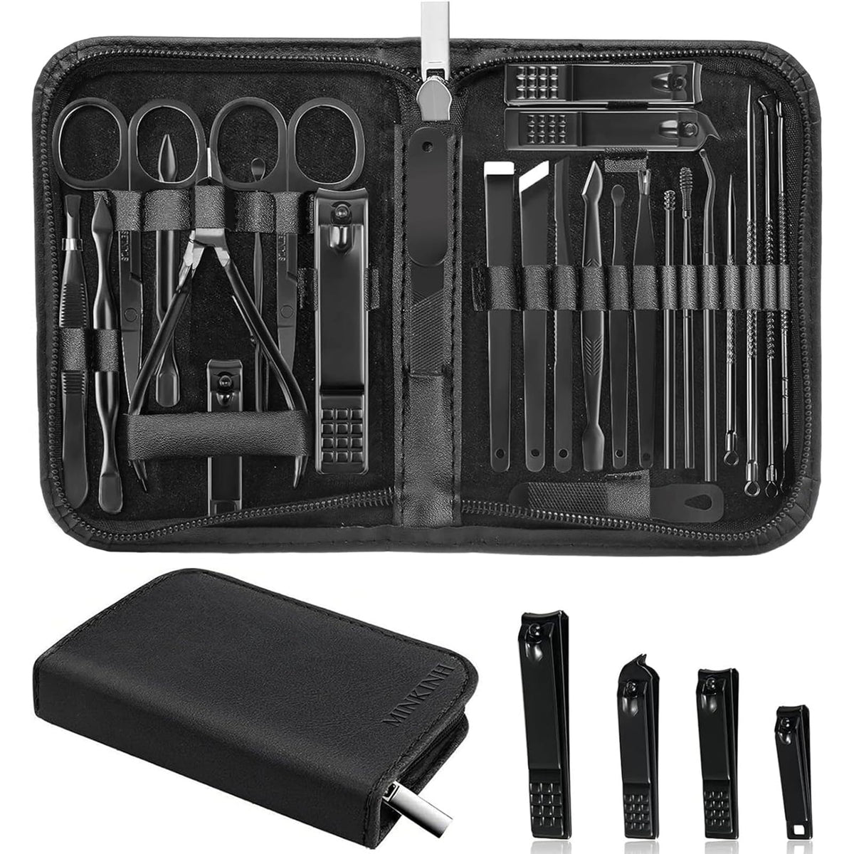 MINKINH black travel case closed showing compact, premium storage benefit