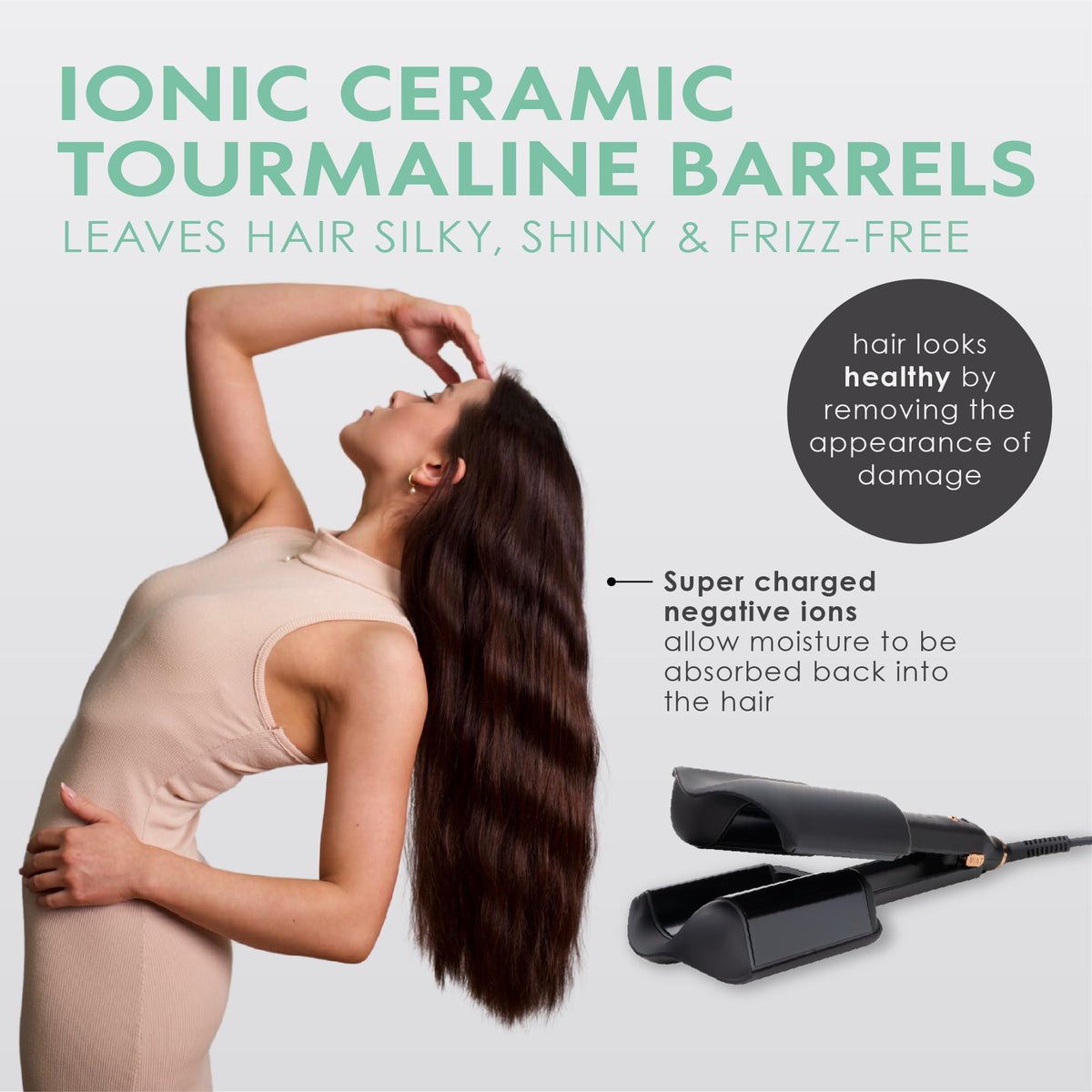 MINT beside hairbrush size comparison demonstrating barrel scale for long hair