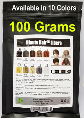 Minute Hair front bottle view showing black fiber refill and label benefit