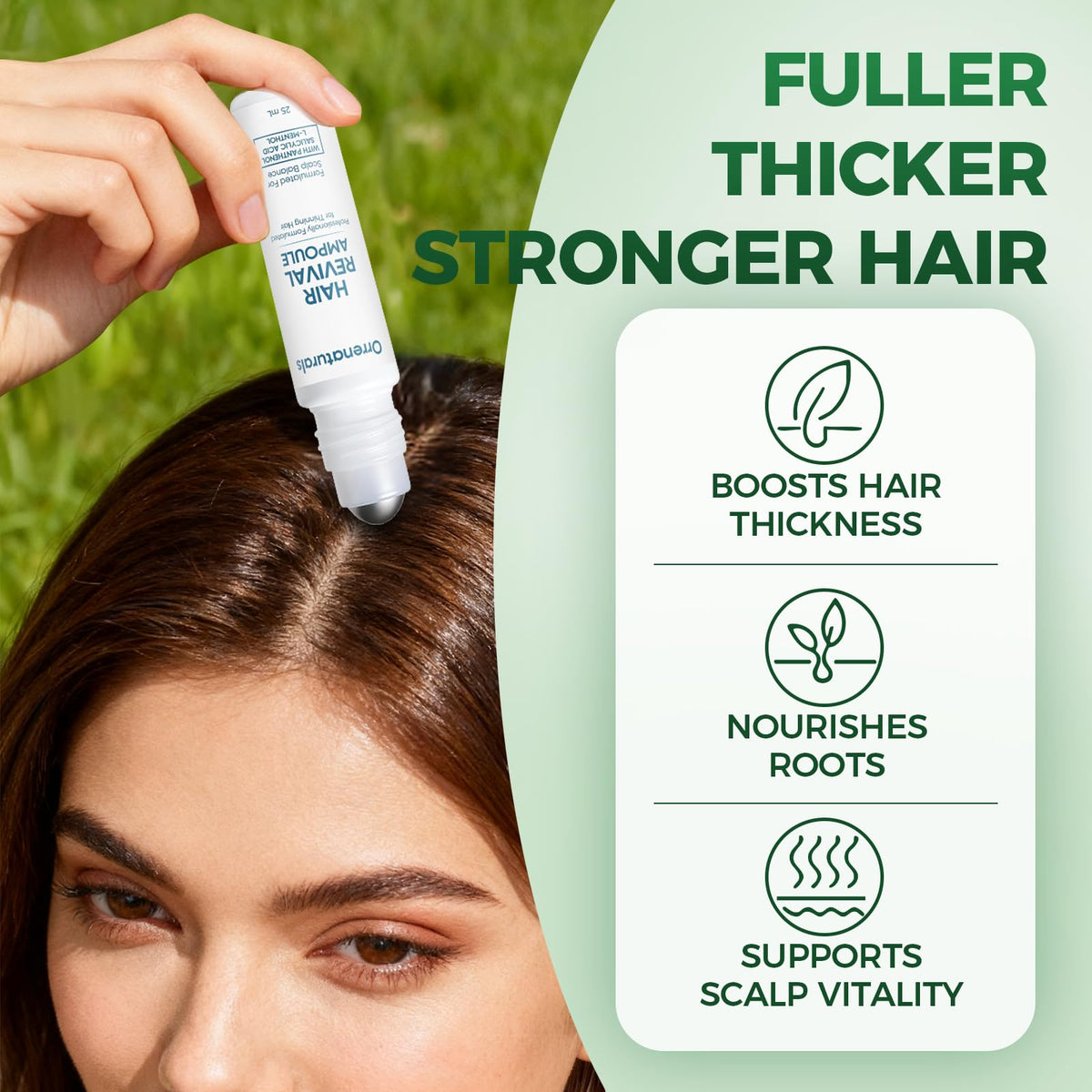 minyang Orrenaturals being rolled onto scalp demonstrating easy use