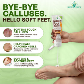 Miracle of Aloe applying cream to heel illustrating targeted softening