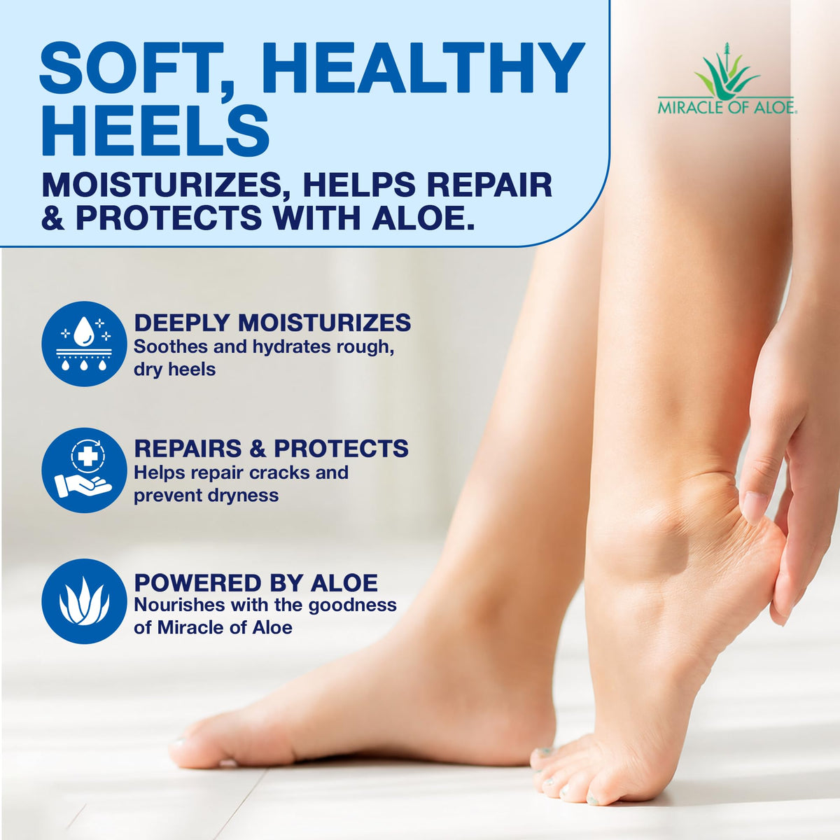 Miracle of Aloe heel stick in hand showing compact size and easy portability benefit