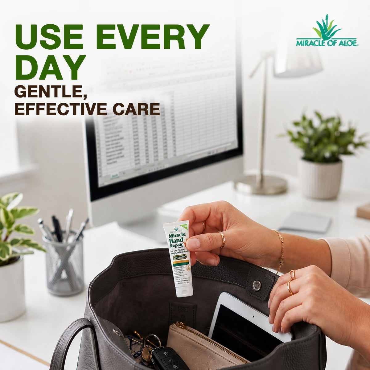 Miracle of Aloe in outdoor setting showing working-hands protection benefit