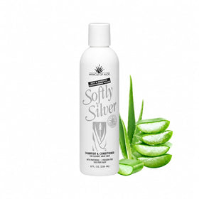 Miracle of Aloe front bottle showing Softly Silver packaging and benefits
