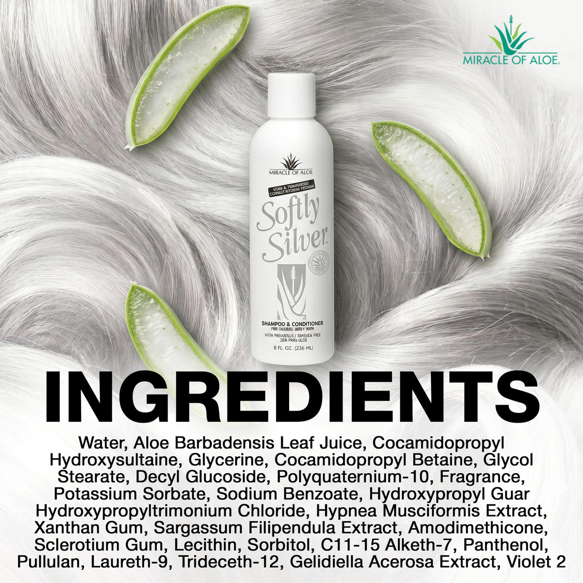 Miracle of Aloe label ingredients panel highlighting 20% UltraAloe and panthenol