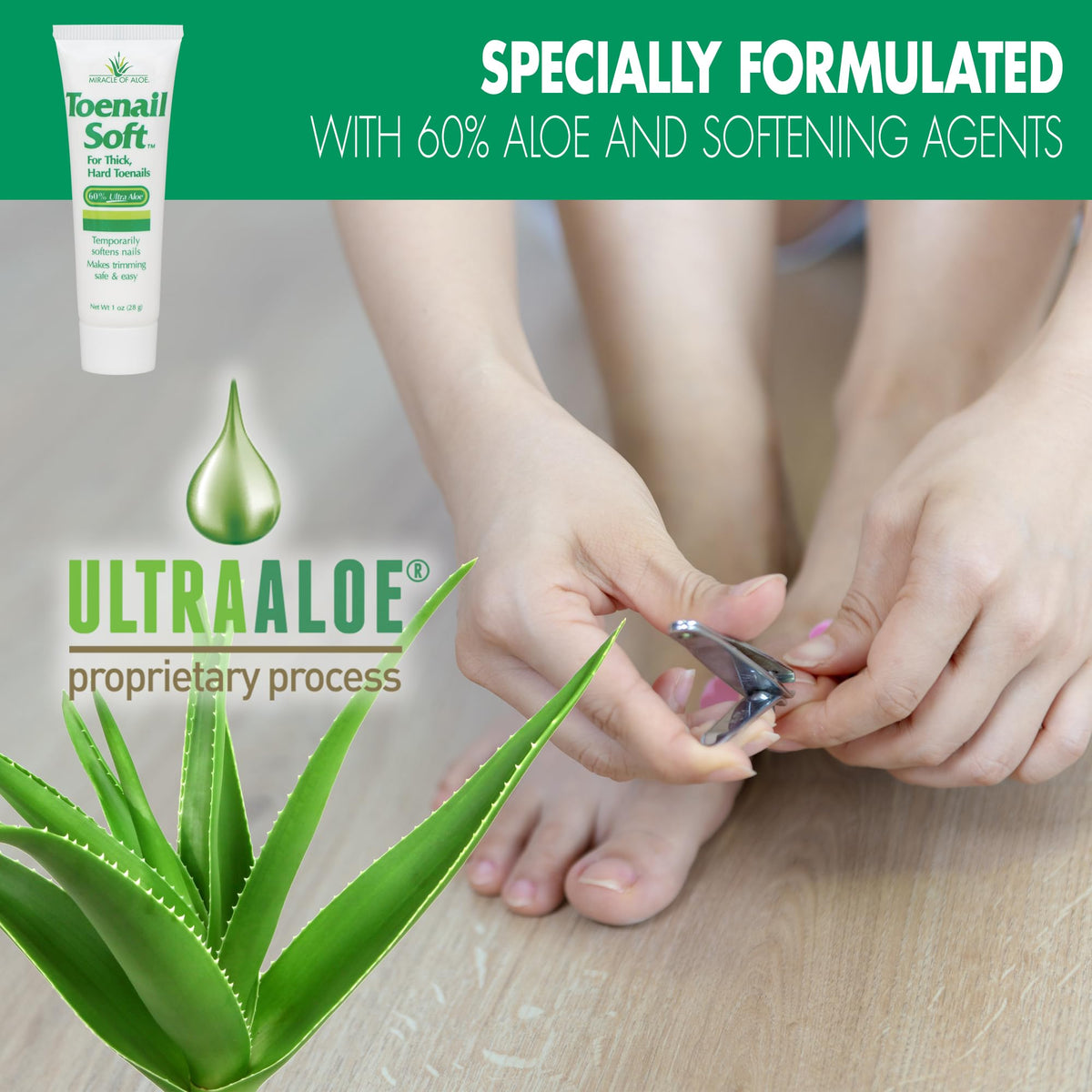 Miracle of Aloe cream texture on fingertip demonstrating lightweight absorption