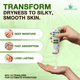 Miracle of Aloe cream texture on hand illustrating quick absorption benefit