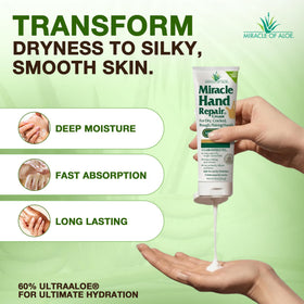 Miracle of Aloe tube held in hand illustrating easy application and portability