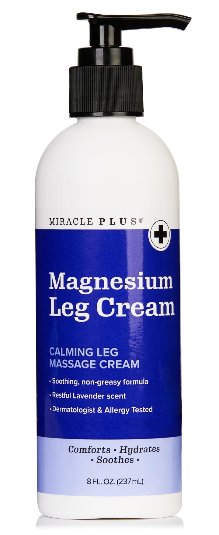 Miracle Plus front packaging showing 8 oz calming magnesium cream benefit