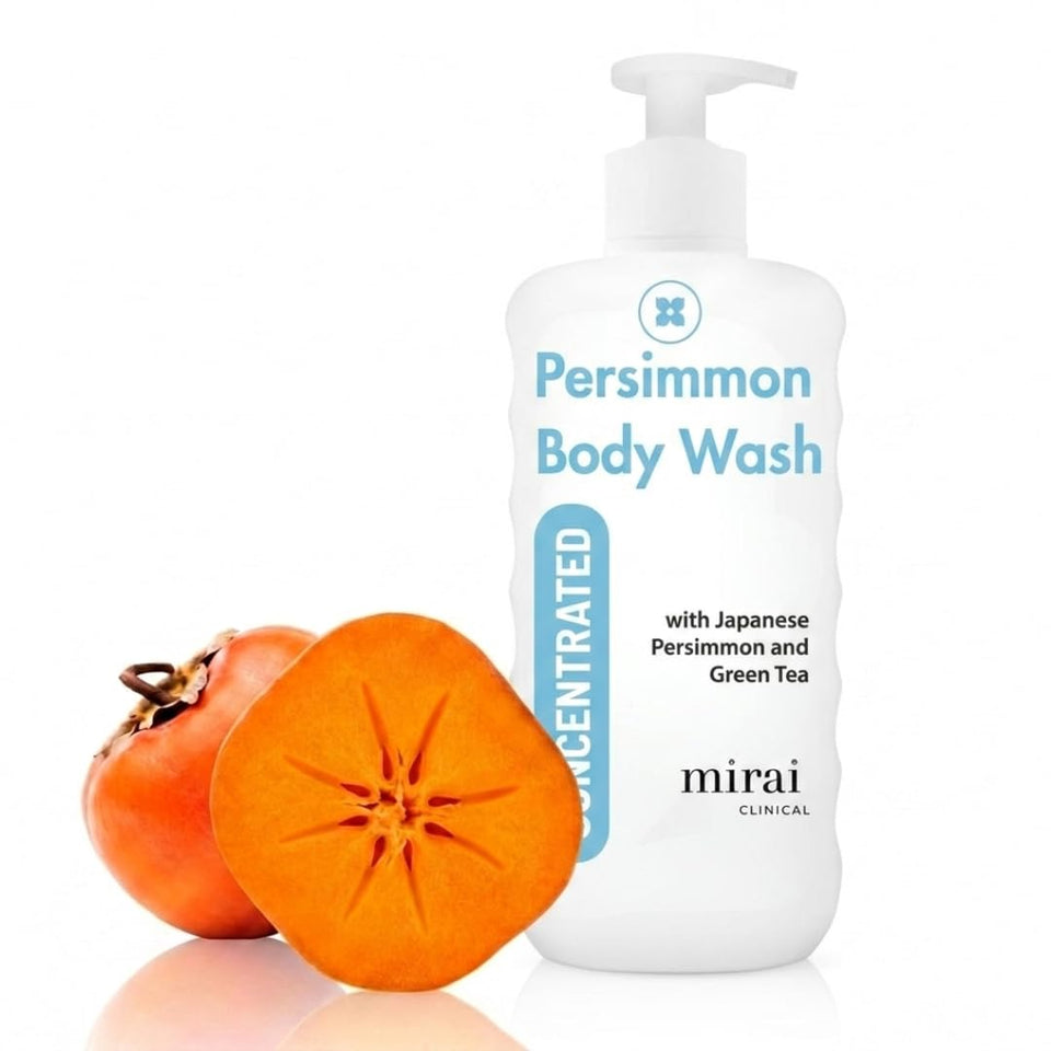 Mirai clinical body wash front bottle showing label and benefit of odor elimination