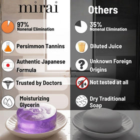 Mirai soap lathering into creamy foam for gentle cleansing