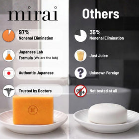 Mirai soap lather texture demonstrating rich foam and gentle cleanse