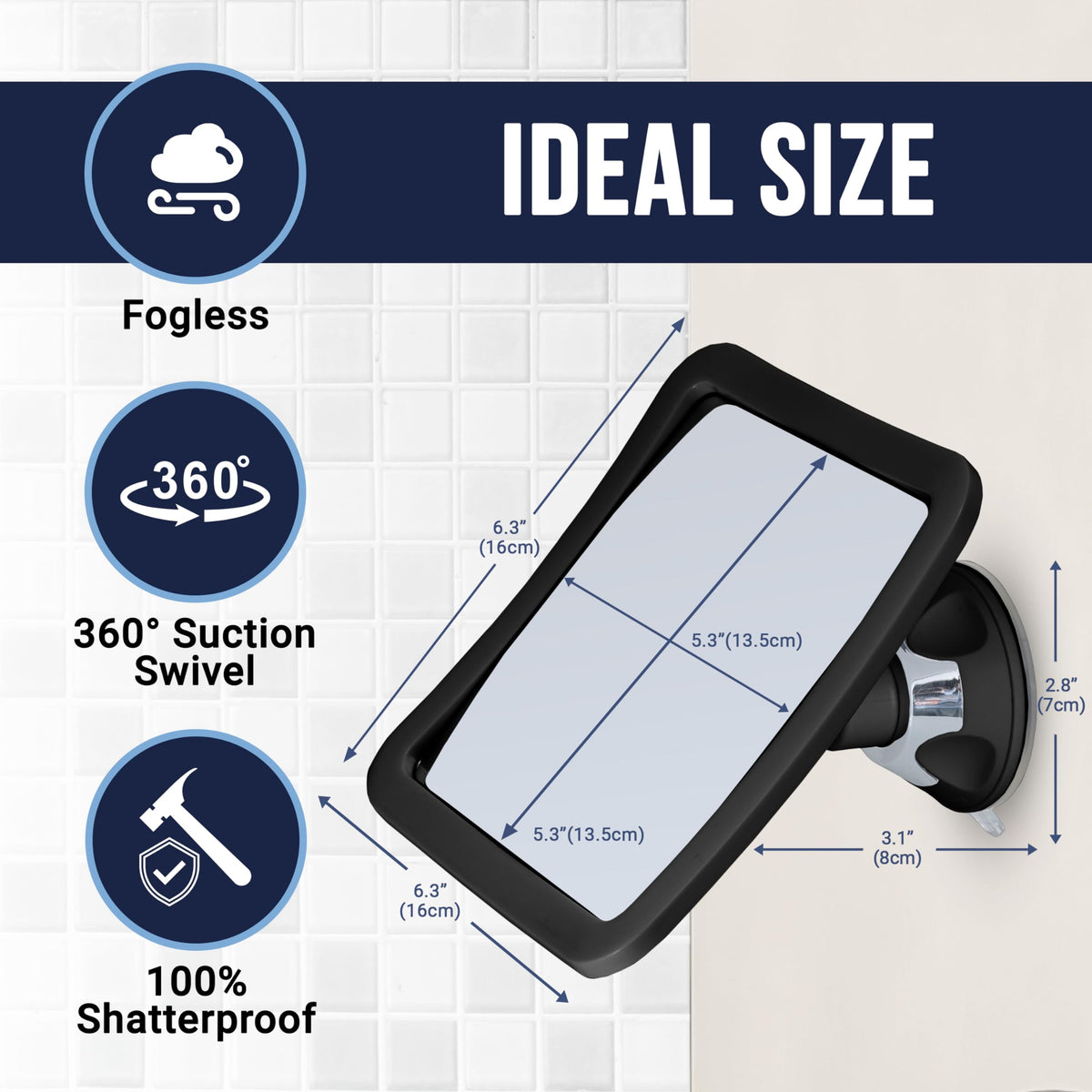 MIRRORVANA mounted in shower with a user shaving demonstrating convenience