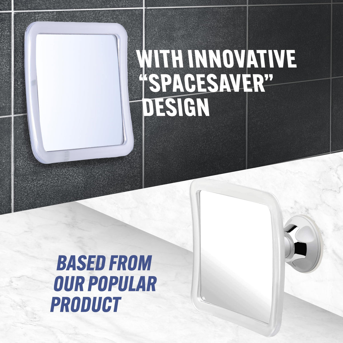 MIRRORVANA mounted in shower being used to shave showing fog-free convenience