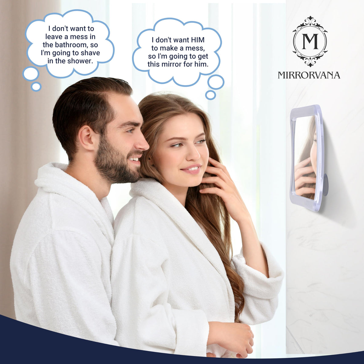 MIRRORVANA held in hand to show 5.3 x 5.3 size and easy portability benefit