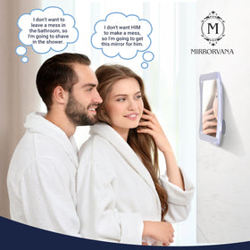 MIRRORVANA held in hand to show 5.3 x 5.3 size and easy portability benefit