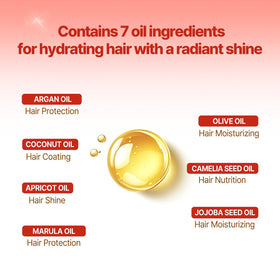 Mise En Scene applying serum to wet hair to lock in moisture and reduce frizz benefit