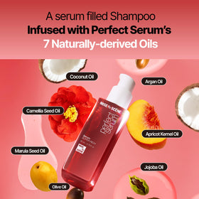 Mise En Scene shampoo in use lathering on wet hair for gentle cleansing benefit
