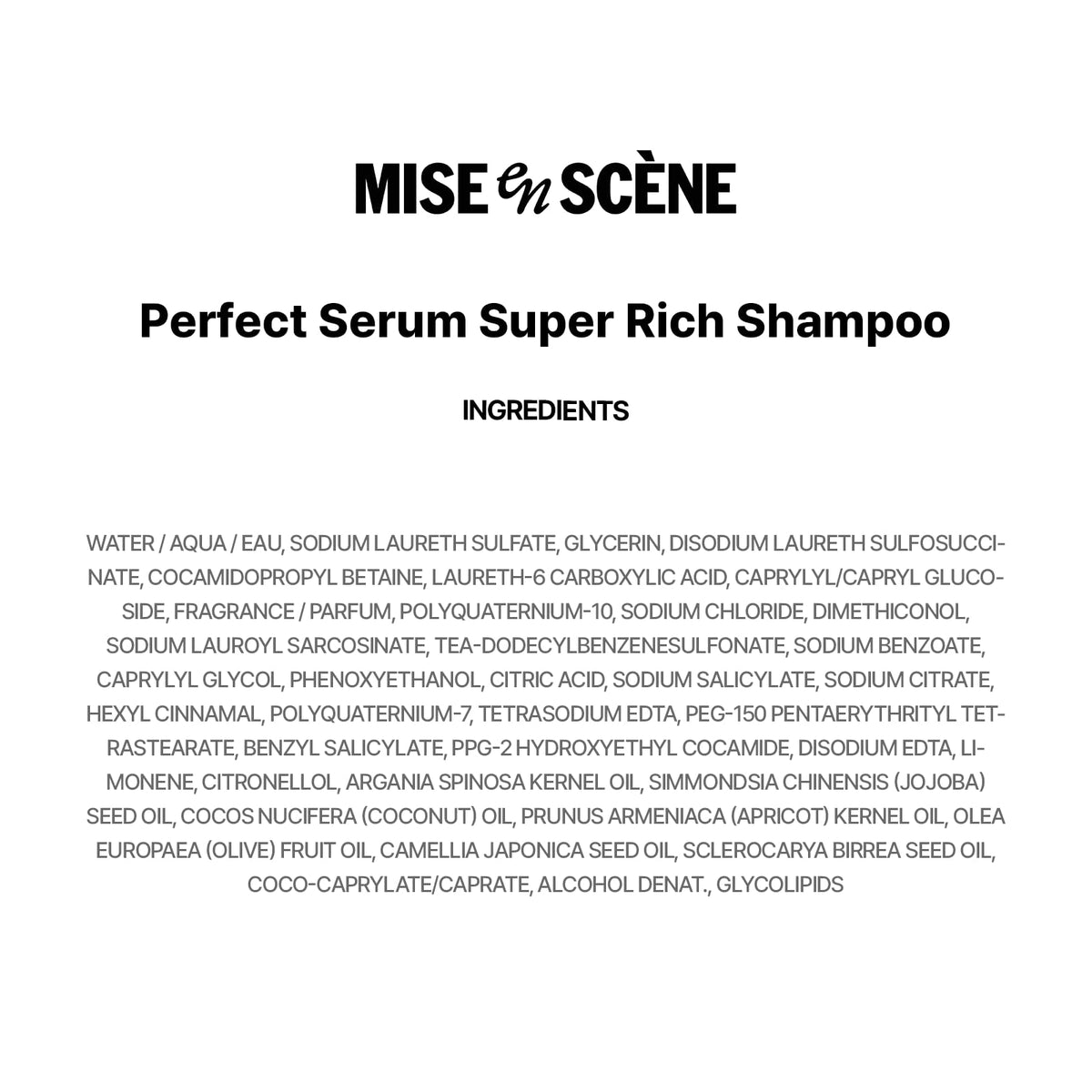 Mise En Scene shampoo styled on bathroom shelf suggesting salon finish benefit
