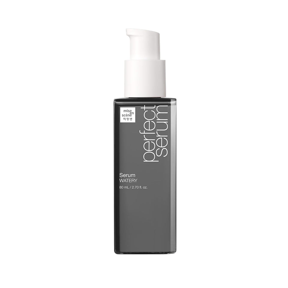 Mise En Scene front bottle showing lightweight hydrating serum and benefits