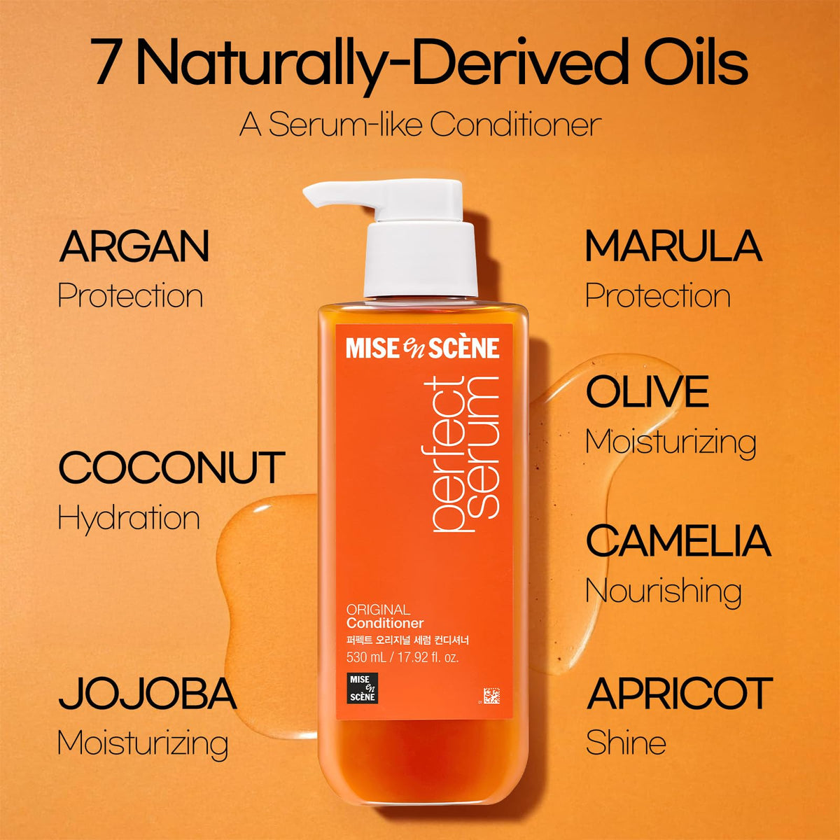 Mise En Scene pump and label detail highlighting ingredients and user-friendly dispenser