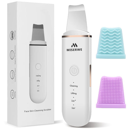 MISERWE front view white skin scrubber showing compact design and portability