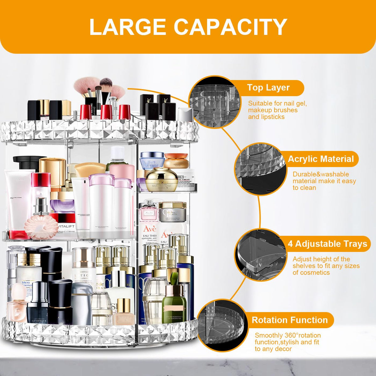 MISERWE organizer filled to capacity with skincare and perfumes for space saving