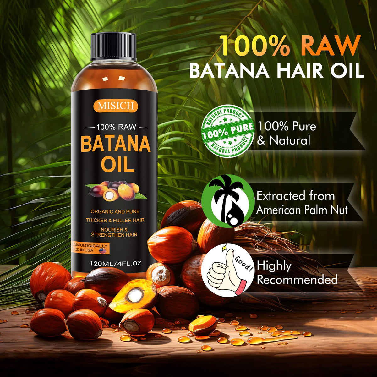 MISICH pouring pure batana oil close-up showing rich texture benefit
