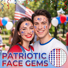 Miskate applied gems on cheek and temple for instant patriotic face accent