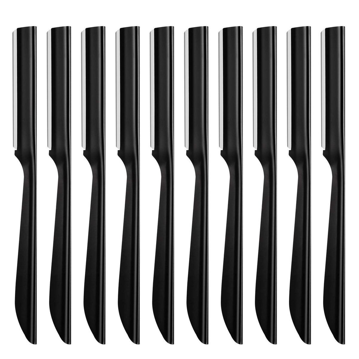 Miss Gorgeous London razor front view showing sleek black handle and blade for precise shaping
