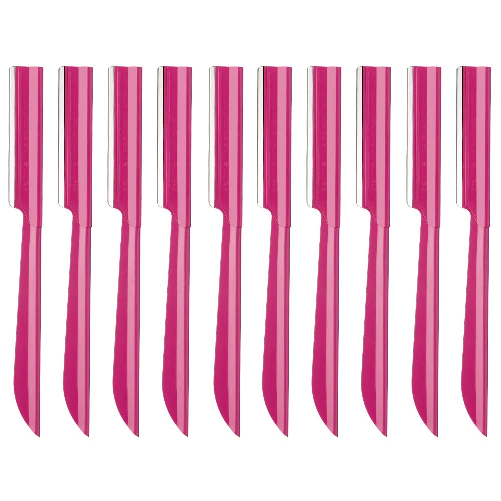 Miss Gorgeous London front packaging showing ten stainless steel eyebrow razors and benefits
