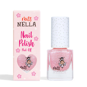 MISS NELLA front packaging showing pink glitter polish and safety messaging