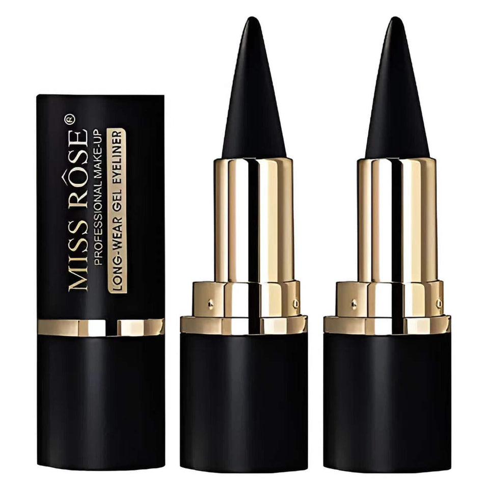 MISS ROSE M front packaging showing two black gel pencils and travel convenience