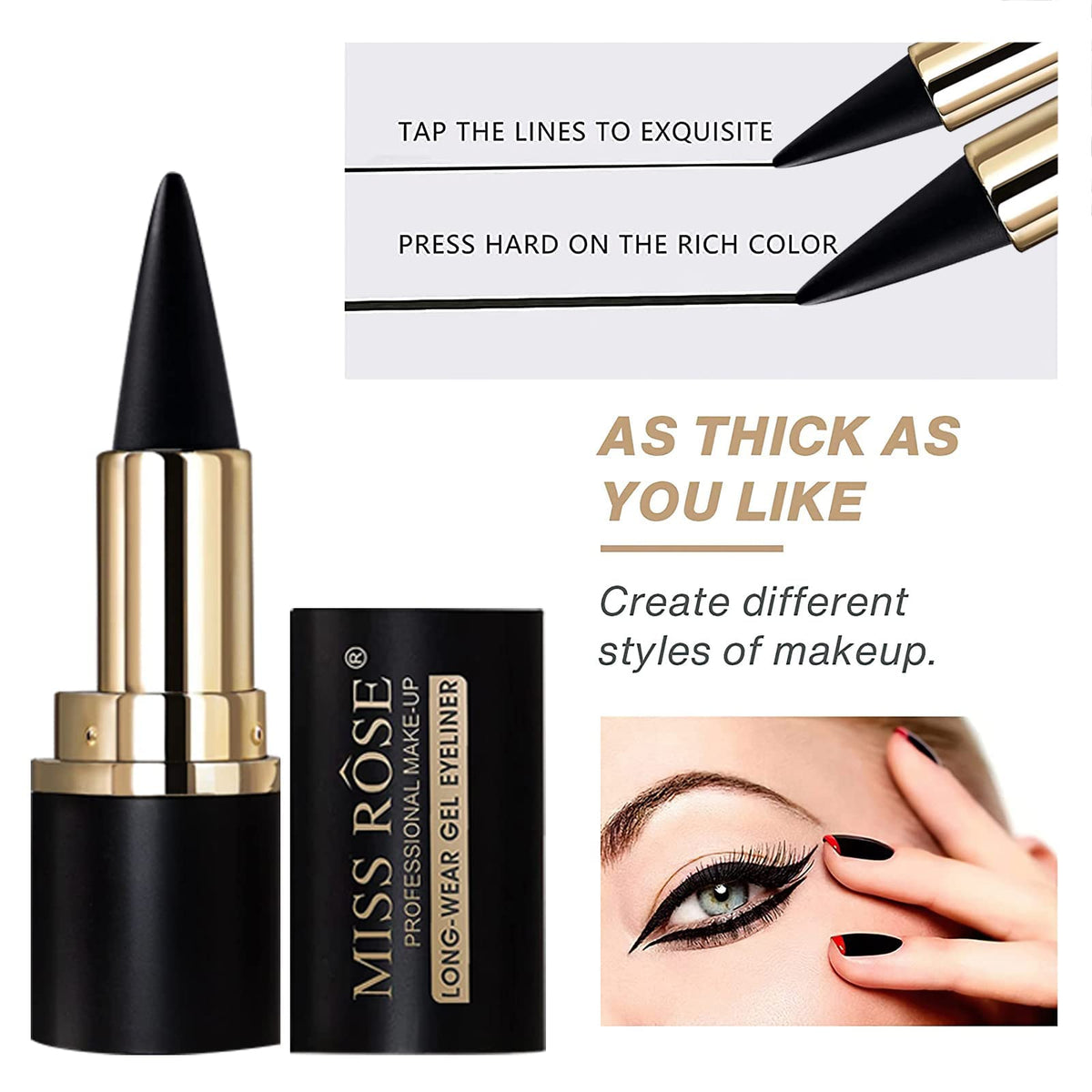 MISS ROSE M tip detail showing creamy point for precise eyeliner control