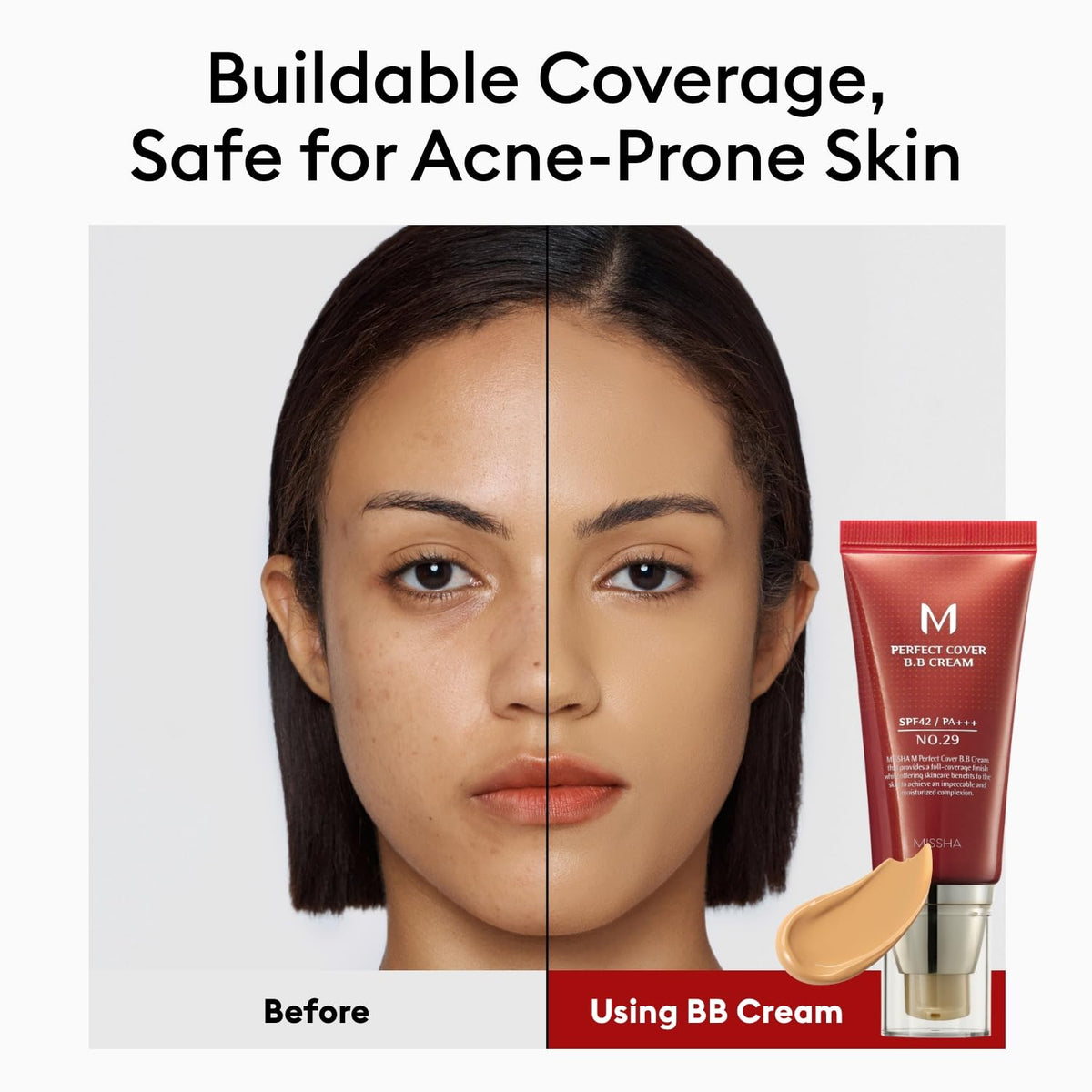 MISSHA BB cream being applied with a brush for even, buildable coverage