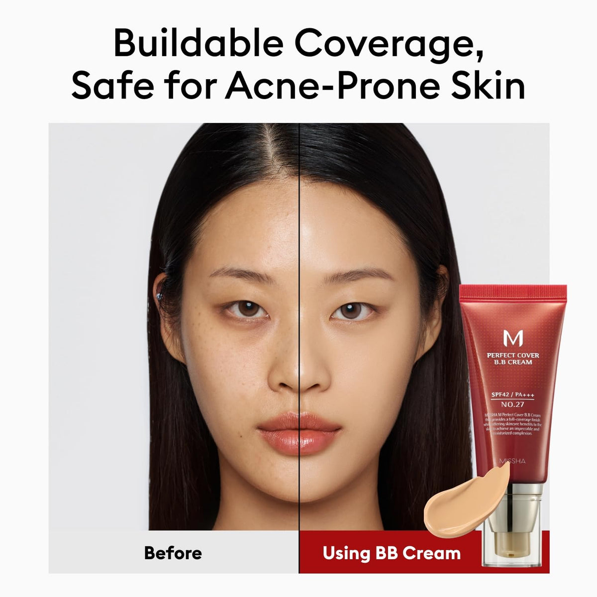 MISSHA before and after demonstrating visible evening of skin tone