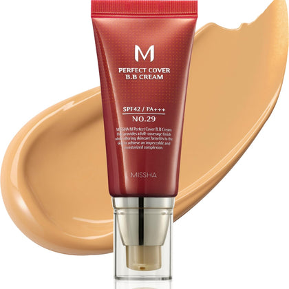 MISSHA front packaging showing the M Perfect Cover No.29 bottle and SPF benefit