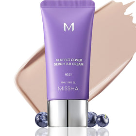 MISSHA front packaging of M Perfect Cover Serum BB, shows product and benefits