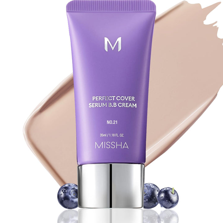 MISSHA front packaging of M Perfect Cover Serum BB, shows product and benefits