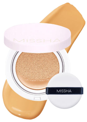MISSHA compact front view showing sleek packaging and shade label, easy portability benefit