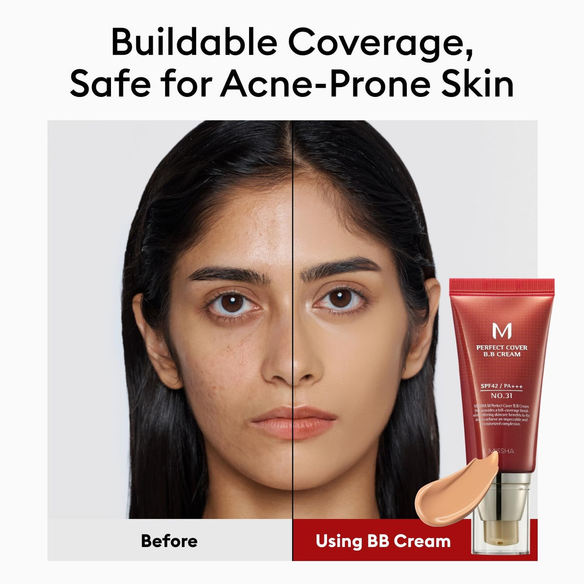 MISSHA before and after split face revealing evening and concealing effect