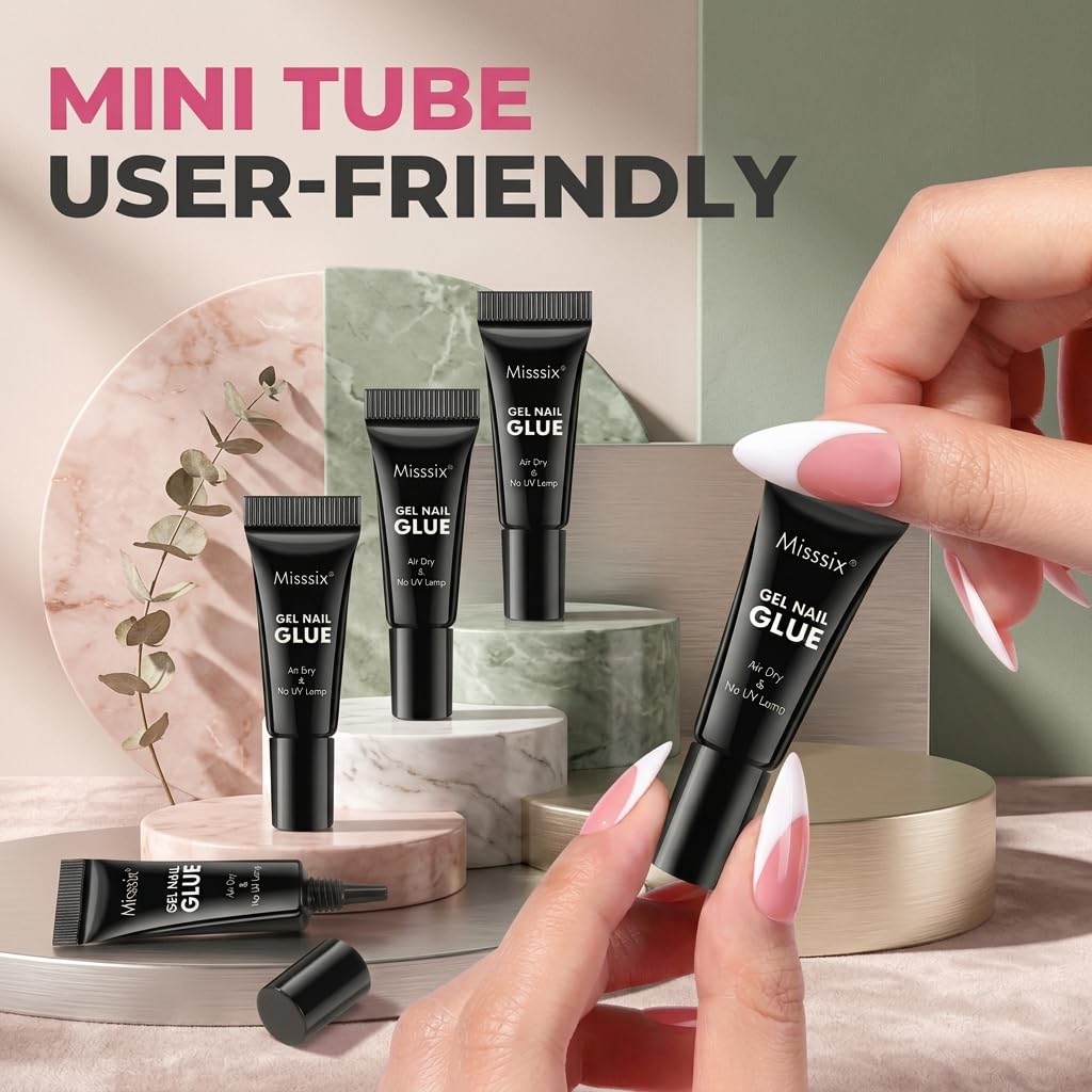Misssix application press-on nails being glued for quick salon-like hold