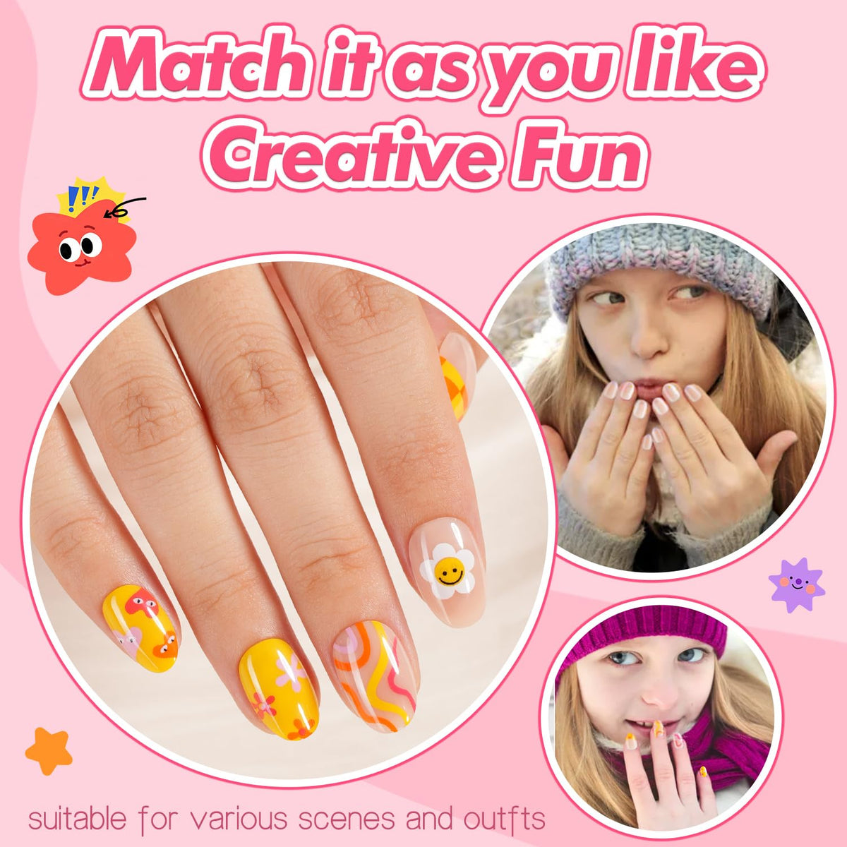 Misssix close-up of colorful flower nail art, showcasing detailed cheerful prints