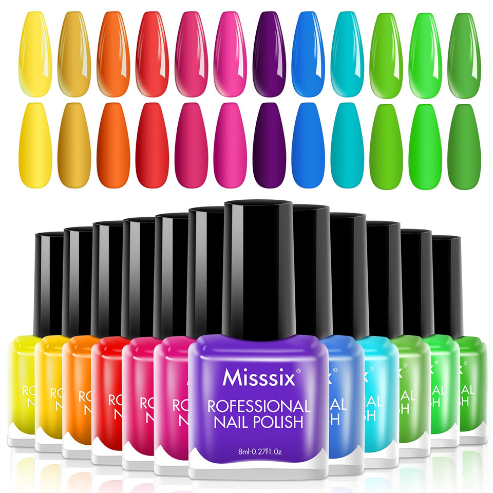 Misssix front packaging showing 12 vibrant polish shades and quick-dry convenience